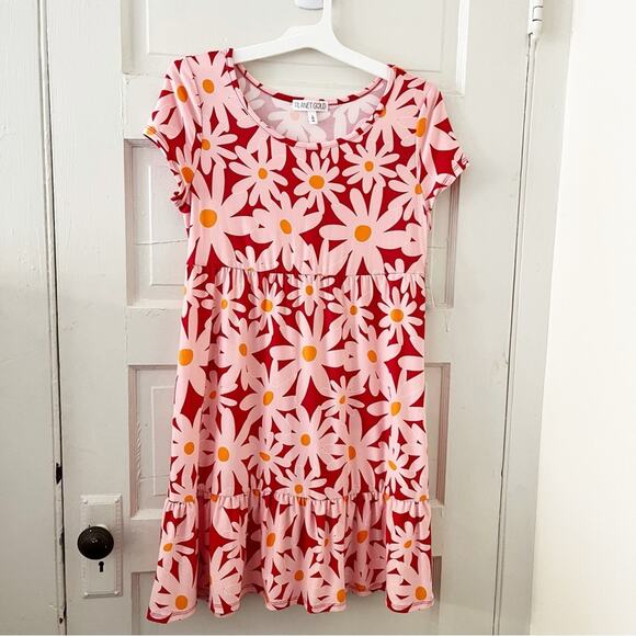 PLANET GOLD “Tango Red” Daisy Print Ruffle Hem Dress, L, NWT! - Picture 3 of 10